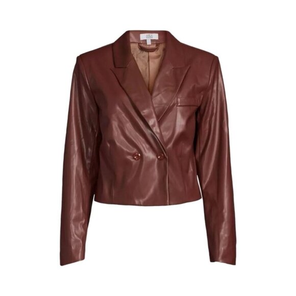 NWT Area Stars Brown Faux‎ Leather Double-Breasted Cropped Blazer Jacket - Picture 4 of 12